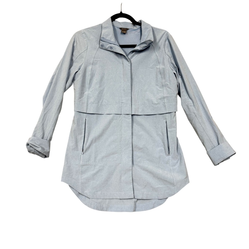 Eddie Bauer Jacket Womens XS Blue Lightweight Rain Trench Coat Travel Stretch